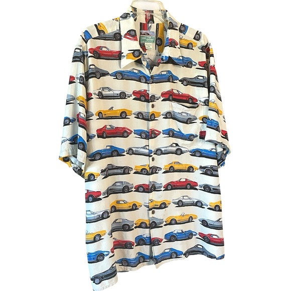 REYN SPOONER Men's Size XL Multicolor VTG Classic Car Print Hawaiian Aloha Shirt - Picture 8 of 8